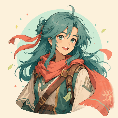Actual exported GIF with teal hair and scarf details swaying