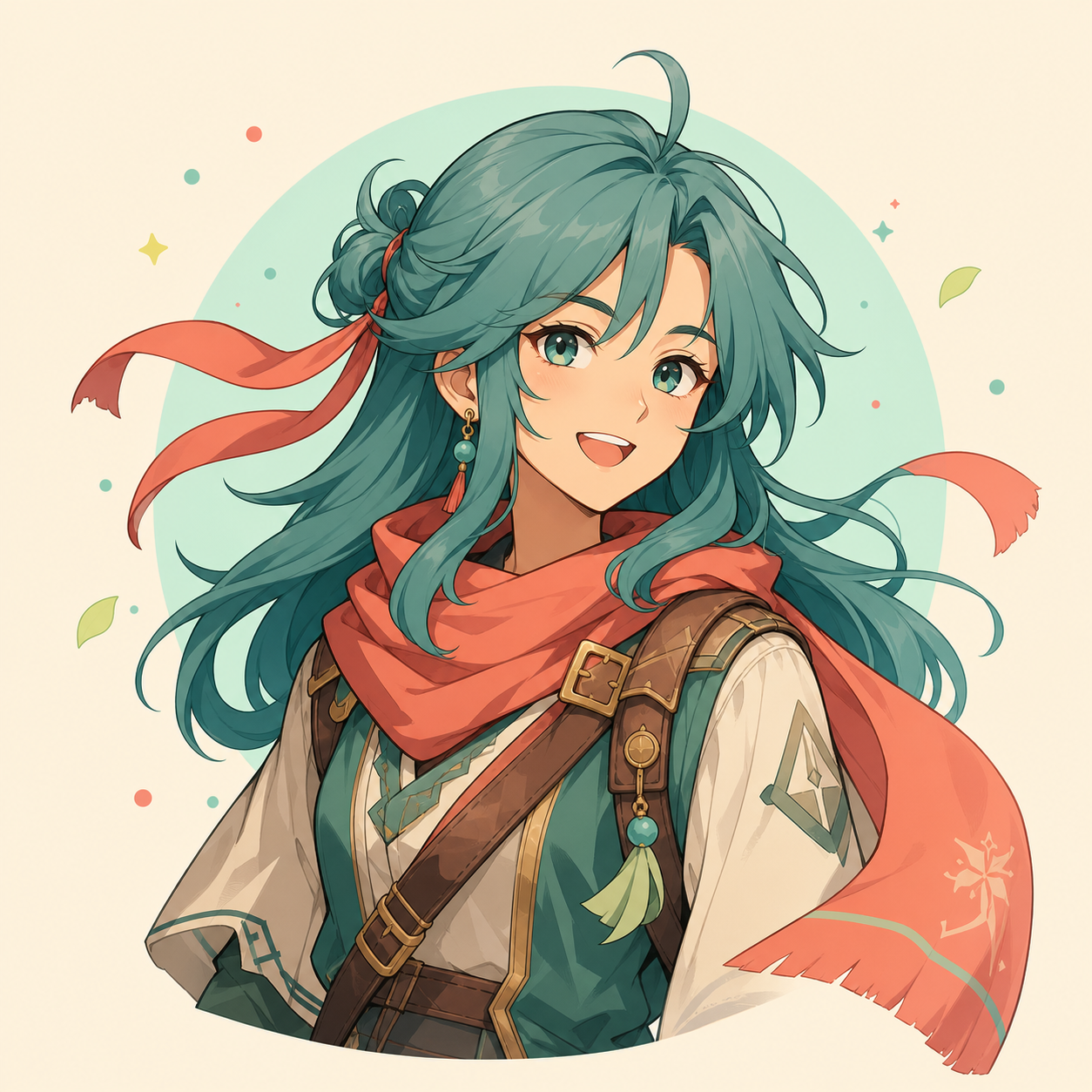 Original teal-haired fantasy courier illustration before animation